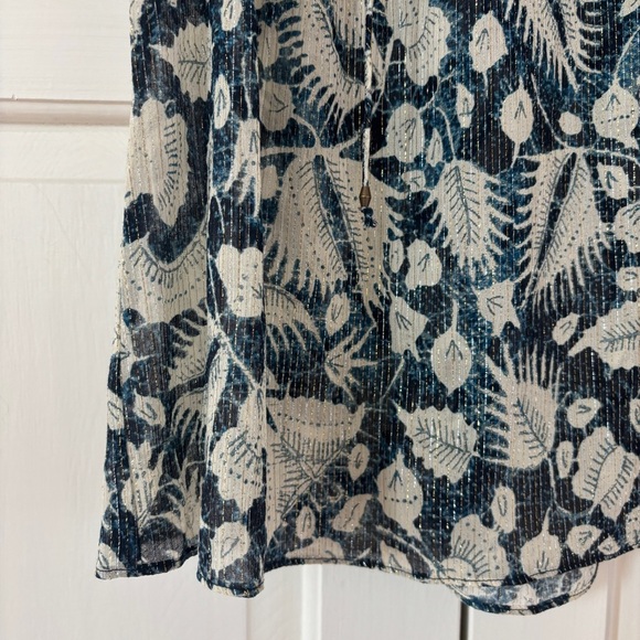ULLA JOHNSON Dira‎ Top Indigo Metallic Ruffle Size 0 Flutter Sleeve Tassel Tie - Picture 14 of 16